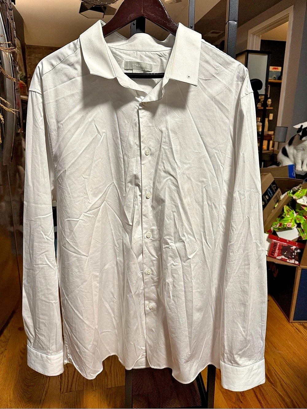 NOAK men’s Slim Sateen Formal Shirt White Button Down Shirt Size Large Bar colla
